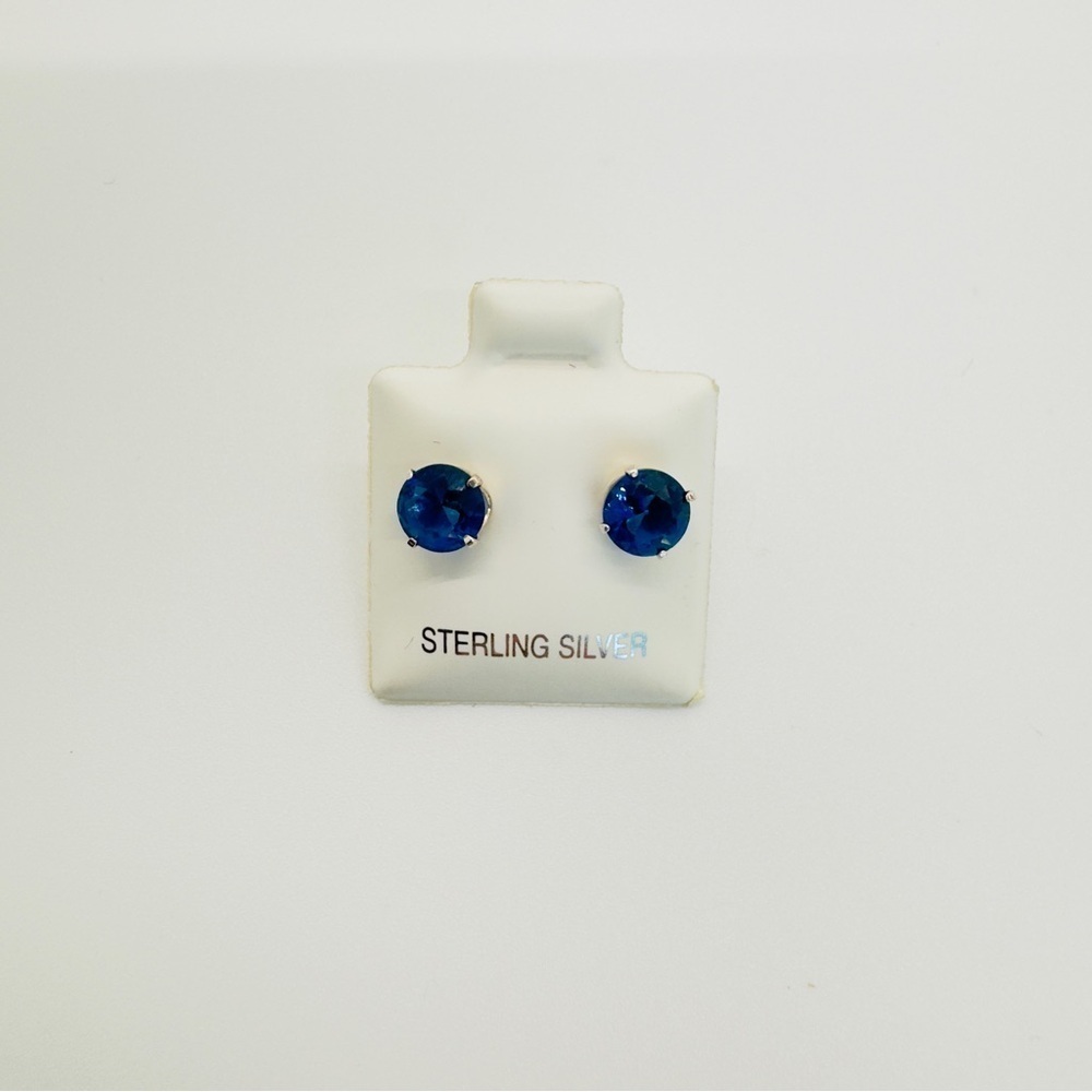 Brand New 6mm Round Deep Blue CZ 925 Sterling Silver Earrings